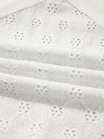 Eyelet Embroidered Loose V Neck Long Sleeve Top