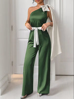 One-Shoulder Bowknot Wide Leg Jumpsuit