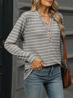 Striped Henley T-Shirt with Button Detail