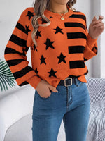 Stars and Stripes Pattern Casual Round Neck Sweater