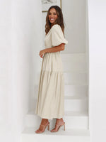 Tiered Surplice Half Sleeve Midi Dress