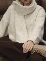Oversized V-Neck Dropped Shoulder Sweater with Scarf