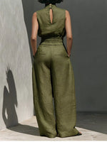 Turtleneck Sleeveless Top and Wide-Leg Pants Set