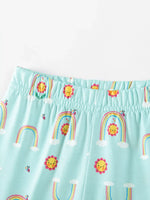 Children's Flower Appliqué Top & Rainbow Print Capri Set