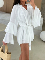Bell Sleeve Tie Waist Mini Shirt Dress