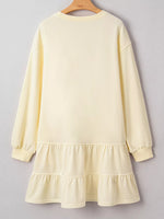 Double Tiered Ruffle Hem Long Sleeve Loose Mini Dress