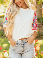 Floral Puff Sleeve Round Neck T-Shirt