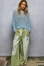 POL Openwork Round Neck High Low Knit Top