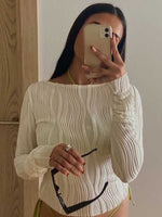 Textured Long Sleeve Fitted Blouse