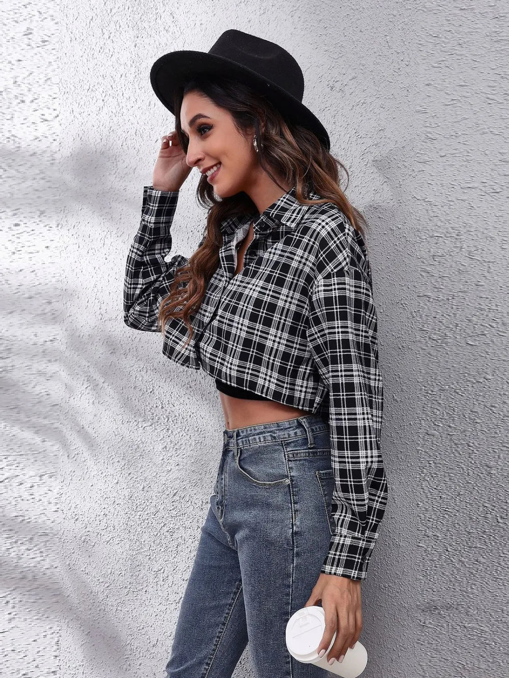 Button Down Printed Cropped Jacket