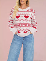 Heart & Bow Pattern Round Neck Sweater