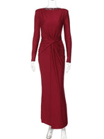 Ruched Knot Front Long Sleeve Maxi Dress