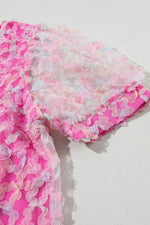 Bonbon Flowery Mesh Short Puff Sleeve Blouse