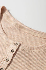 Short Sleeve Half Button Ribbed Knit Top