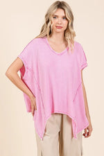 Mittoshop Mineral Wash Waffle Knit Pointed Hem Oversized Top