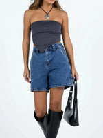 Washed High Rise Denim Shorts