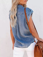 Casual Washed Button Up Denim Top