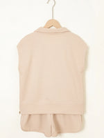 Textured Half Zip Kangaroo Pocket Top and Drawstring Shorts Set