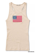 Zenana American Flag Embroidery Stretchy Ribbed Tank
