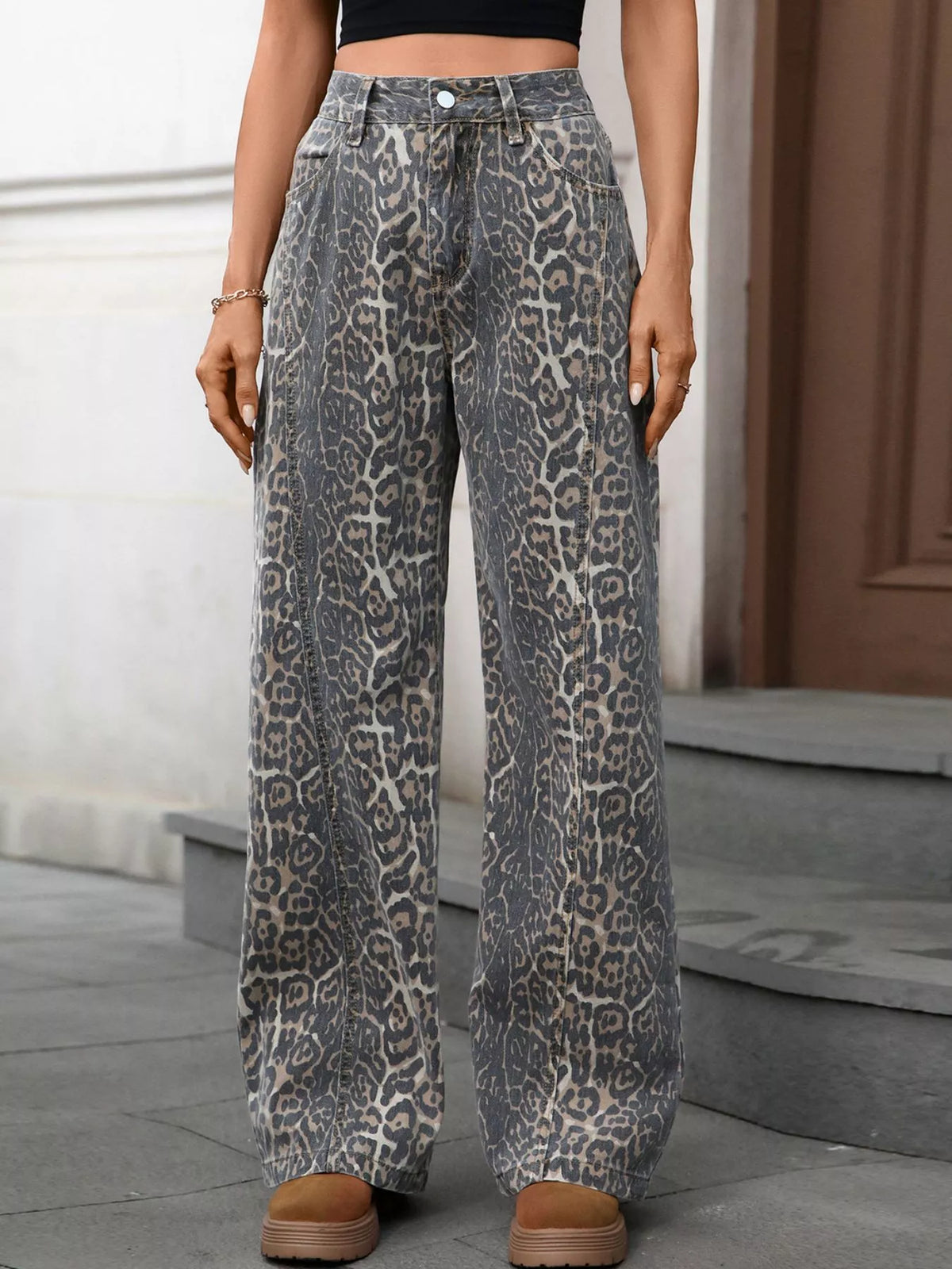 Leopard Wide Leg High Waist Jeans