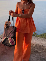 Square Neck Cami and Wide Leg Pants Set