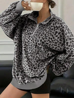 Leopard Print Quarter-Zip Sweatshirt