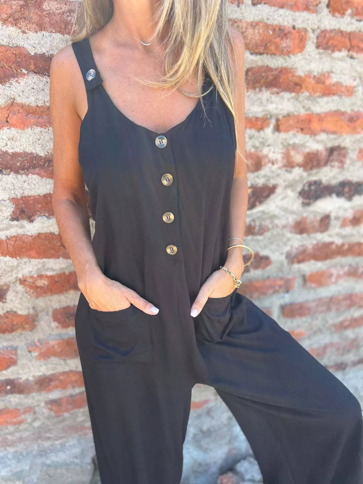 Full Size Button-Front Wide Leg Jumpsuit Plus Size
