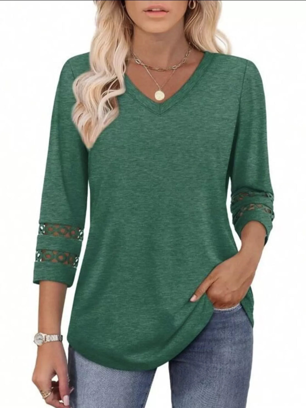 Full Size V-Neck 3/4 Sleeve T-Shirt Plus Size