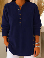 Full Size Ribbed Half Button Henley Top Plus Size