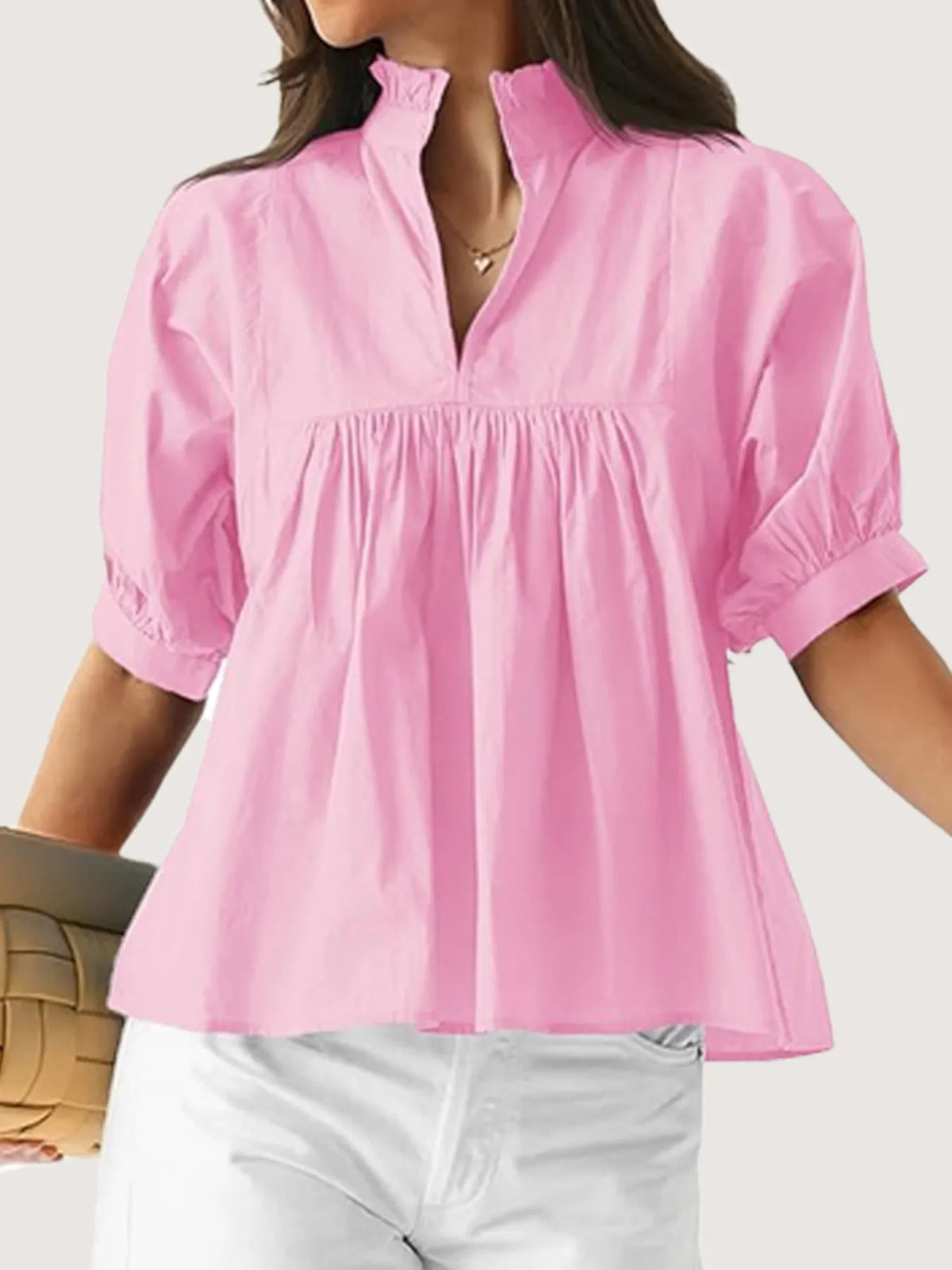 Notched Puff Sleeve Blouse