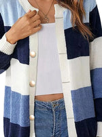 Color Block Button-Up Knit Cardigan