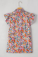 Floral Print Flutter Sleeve Blouse Top