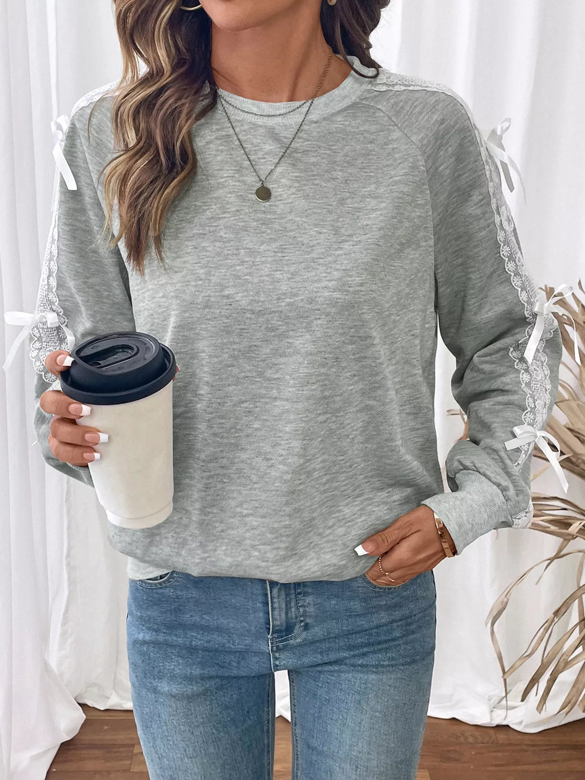 Lace Detail Round Neck Sweatshirt