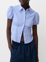 Striped Button Up Puff Sleeve Shirt