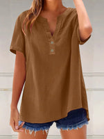 Full Size Notched Short Sleeve Blouse Plus Size
