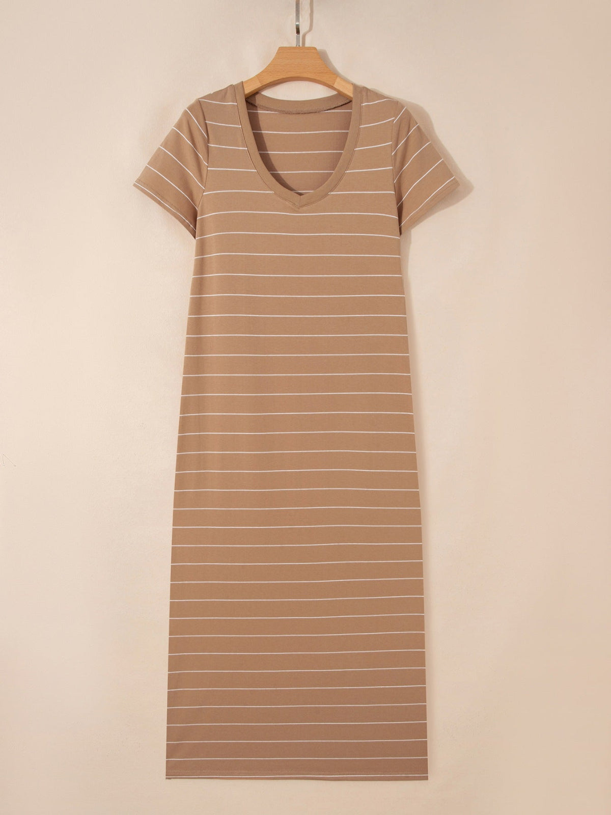 Stripe Short Sleeve Side Slit Maxi T Shirt Dress