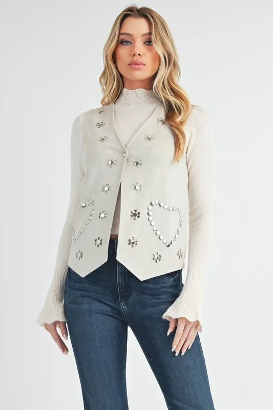 Aemi + Co Heart Rivet Detail Suede Vest Coat