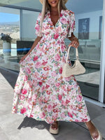 Floral Print Flutter Sleeve Maxi Dress