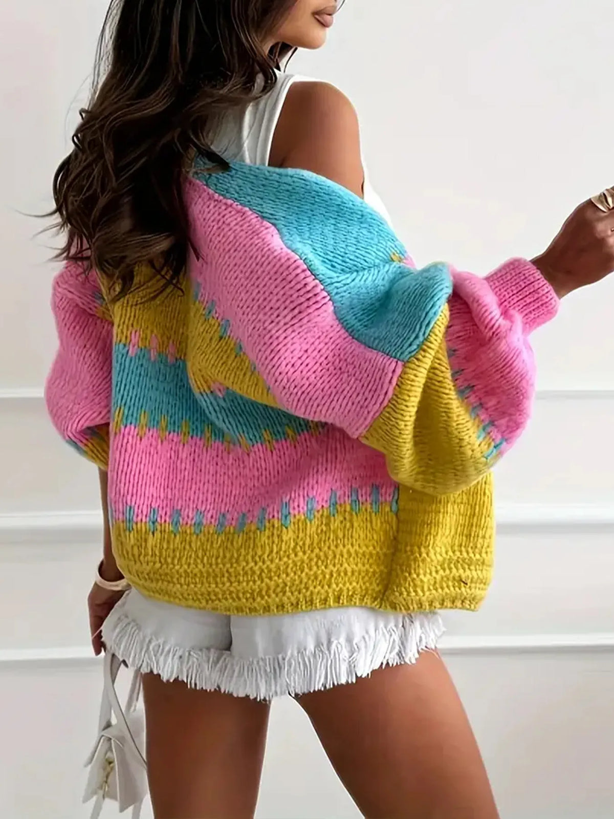 Color Block Drop Shoulder Cardigan