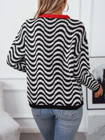 Wavy Striped Round Neck Sweater