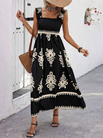 Smocked Bodice Colorful Print Tank Dress