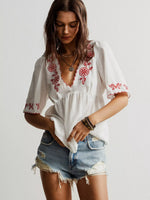 Embroidered Floral V-Neck Blouse