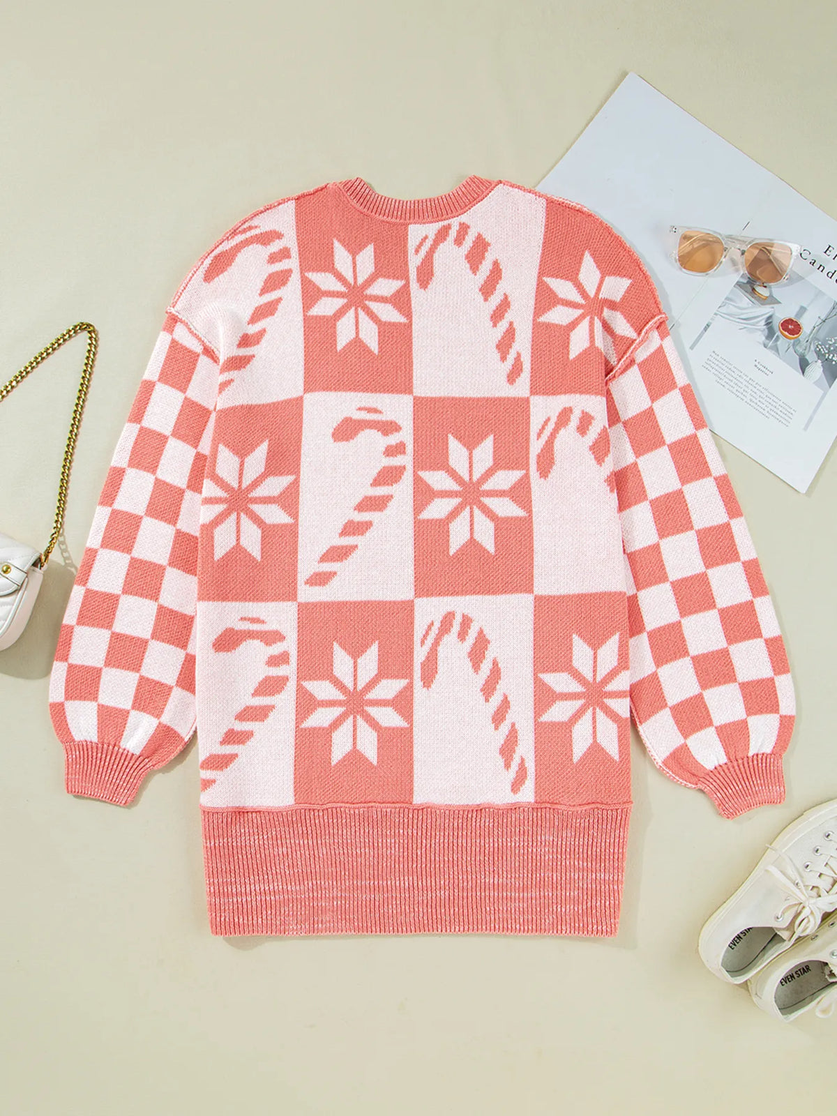andycane Snowflake Checker Drop Shoulder Sweater