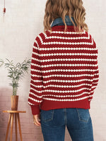 Contrast Striped Sweater with Denim Collar