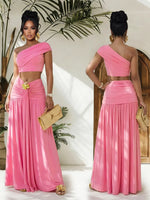 One-Shoulder Top and Ruched Maxi Skirt Set