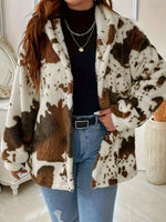 Cow Print Plush Hooded Outerwear