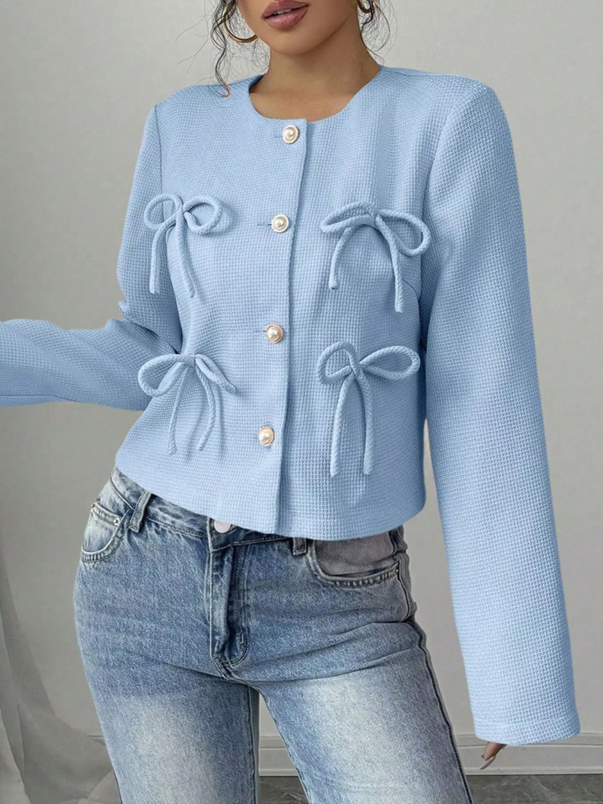 Bow Detail Cropped Outerwear