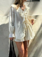 Ruffled Long Sleeve Shirt and Shorts Set