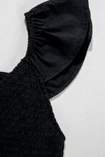 V Neck Ruffled Cap Sleeve Smocked Maxi Dress