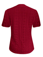 Openwork Notched Short Sleeve Top